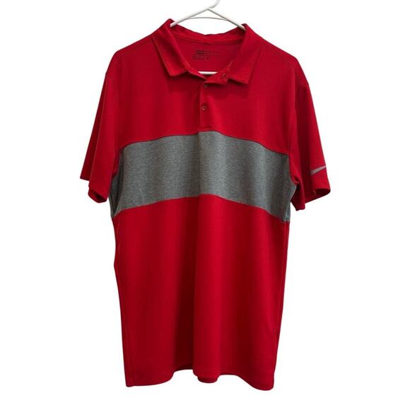 Nike Men L Red Gray Short Sleeve Henley Golf Standard Fit Polo Performance - Picture 1 of 8